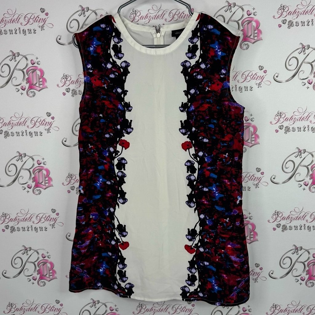 Sarah Stevenson Tank Top Mock Neck Zip Up Back Chic Multicolor Sleeveless Blouse